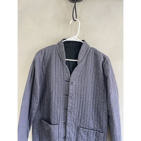 Eileen Fisher Womens Medium Gray Textured Long Sleeve Cardigan Button Quilted - Picture 3 of 6